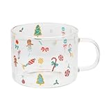 VICASKY Weihnachtlicher Glasbecher mit Weihnachtsbaum Motiv Großer Milch und Teetasse Abgerundete Öffnung Stabiler Boden Vielseitig für Frühstück und Winterfeiern