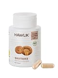 HAWLIK Vitalpilze Shiitake Pulver Kapseln - 120 Kapseln - 500 mg Vitalpilz Pulver - Natürlicher Anbau - Vegan - Zuckerrohr-Dose