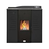 STUFE A PELLET ITALIA Italia 25 KW | Hydro-Pelletöfen für Heizung und Warmwasser Effizienz 90% Heizt 180m² Slim-Design Autonomie 16 Std. Programmierbar 5 Kräfte 24M Garantie Schwarz