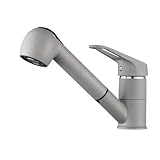 Auralum Wasserhahn Küche, Küchenarmatur Granit mit Brause Ausziehbar, Hochdruck Armatur Küche Mischbatterie mit 2 Strahlarten, 360° schwenkbare Spültischarmatur, Grau