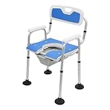DOPBENT Toilettenstuhl für Senioren, Toilettenstühle mit Armlehnen und Rückenlehne, höhenverstellbar, Tragfähigkeit 150 kg, Toilettenstuhl fahrbar für kranke, ältere, behinderte (Blau)