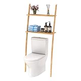 Toilettenregal Waschmaschinenregal platzsparendes Badregal aus Bambus, Bad WC Regal Lagerregal mit 2 Ablagen -173x66x25 cm