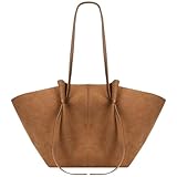 ACUYE Leder-Tragetasche für Damen, Kunstleder-Arbeitstasche mit Tragegriff oben, Knödeltasche, trendige Y2K-Tasche, Hobo-Handtasche, Braunes Wildleder, 6 3/4