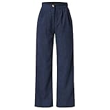 Damen Casual Pants - Kordhose mit hoher Taille weitem Bein gerade Hose große Cordhose für vielseitige Outfits (Blue, XXXL)