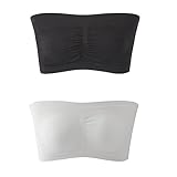 2er Pack Damen Seamless Sport BH Sexy Bandeau Tube Top ohne Bügel Bustier Nahtlos Kabellos Gepolsterte Trägerlose BHS Baumwolle Stretch Unterwäsche Weich Bequem Bra Abnehmbare Padding