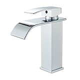 Hevenaov Wasserhahn Bad Wasserfall Chrom, Waschtischarmatur Einhandmischer Armatur Waschbecken mit Auslauf Höhe 13 CM, Wassersparend, Energiesparend