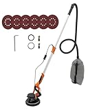 750W Trockenbauschleifer Wandschleifer mit LED-Arbeitsleuchte, 0-90° Neigbarer Schleifkopf, Teleskopierbarer Deckenschleifer 120-220cm, max Drehzahl 1800 U/min, 6 Schleifscheiben (Orange)