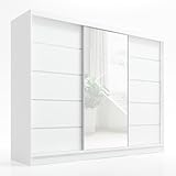 A&J MöbelLand Kleiderschrank Aurelia 1 – Schwebetürenschrank 200 cm breit mit Spiegel, 3-türig, Kleiderschrank mit Schubladen, Schiebetürenschrank für Schlafzimmer oder Garderobe