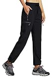 Libin Damen Wanderhose Wasserdicht Outdoorhose Leichte Schnell Trocknende Atmungsaktiv Trekkinghose Funktionshose Track Pants mit Reißverschlusstasche,Schwarz, XL