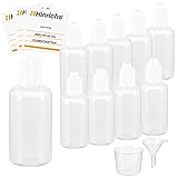 Hinrichs 10 x 50 ml Liquid Tropfflasche mit Trichter Messbecher 10 Etiketten - Flüssigkeiten dosieren aufbewahren - LDPE-Qualität - 50ml Liquid Flaschen - Squeeze Bottle - Liquid Flasche