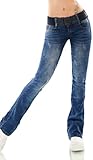 Label by Trendstylez Damen Slim Fit Vintage Bootcut Stretch Hüft Jeans Schlag Hose Blue Washed W3003 Größe 38