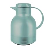 Emsa Samba Isolierkanne, 1 Liter Fassungsvermögen, Quick Press Verschluss, 100% dicht, 12h heiß und 24h kalt, mit Glaskolben, made in Germany, Transluzent/Puder-Grün, 505719