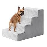KSIIA Hundetreppe für Kleine Hunde 44cm Hoch, Haustiertreppe mit Abnehmbarem Waschbarem Bezug, Katzentreppe für Alte Katzen Hunde, Rutschfestem Hunderampe Hundetreppe für Bett Sofa, Grau
