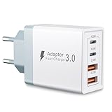 USB C Ladegerät, 4 Ports Mehrfach Ladegerät mit USB C und USB A, 45W Schnellladegerät PD 3.0 USB Netzteil für Apple iPhone 16 15 14 13 12 11 Pro Max, Mini SE XS XR, iPad, Samsung USB C Ladestecker