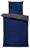 one-home Winter Bettwäsche Doubleface Uni Wende kuschelig flauschig warm weich Fleece, Größe:2 teilig 135x200 cm, Farbe:dunkelblau/anthrazit