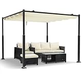 VOUNOT® Pergola Gartenpavillon 3x3m Wasserdicht Stabil Winterfest, Metall Garten Pavillon mit freistehender Terrassenüberdachung, Sonnenschutz für Garten, Terrasse & Balkon, Dunkelbeige