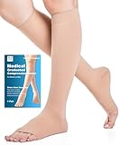 Offene Zehe Medizinische Kompressionsstrümpfe Damen & Herren 20-30 mmHg Klasse 2, Größe S-4XL, Kompressionssocken Stützstrümpfe für Krampfadern Ödeme Flug (Beige, L)