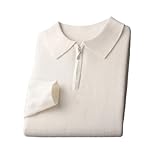 Disimlarl Herren Strickpullover aus Merinowolle, Revers, halber Reißverschluss, lässiges Sweatshirt, weiß, S