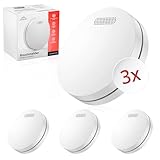 ALPENLUFT Rauchmelder 10 Jahre Batterie, Feuermelder Flach, Rauchwarnmelder, Brandmelder, | Ohne Bohren, Ohne LED Blinken - Rauch Brandschutz Brandmeldeanlage 3er Set