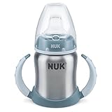 NUK Learner Cup Trinklernbecher, auslaufsicher, hochwertiger Edelstahl, langlebig und hygienisch, 6-18 Monate, (Boy), 125 ml , Blau, 1 Stück (1er Pack)