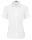J.VER Bluse Damen Kurzarm Weiße Businessbluse Comfort Fit Lässig Stretch Baumwolle Oberteile für Mädchen Designer und Hochzeitsgast,Weiß,M