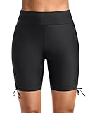 Holipick Damen-Badehose, 15,2 cm, hohe Taille, Bauchkontrolle, Boy-Shorts, Badeanzug, lange Board-Shorts, Badehose, Einfarbig Schwarz, Large