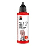 Marabu 17220106232 - Sock Stop, 90 ml, rot, gummiartige Antirutsch-Farbe auf Wasserbasis, für Textilien zum sicheren Halt auf glatten Böden, einfache Anwendung aus der Flasche