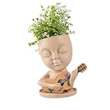 PRIMUZ Blumentopf, Gesichtstöpfe für Pflanzen, Blumentopf aus Harz, für den Garten im Freien, mit Ablaufloch für Mädchen, Gitarrentopf
