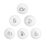 Süßes Katzen Gericht Beilagen Gerichte aus Keramik Mini-Gewürzschale, Sushi-Soja-Tauchschaufel, Serviergeschirr, Miau Porzellan Kleiner Teebeutelhalter 6er-Set (Runden)