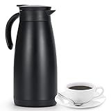 Olerd Isolierkanne 1,5 L, Edelstahl Thermoskanne, doppelwandige Vakuum Kaffeekanne Teekanne, Thermoskanne für Kaffee, Tee, Wasser, Getränk(Schwarz)