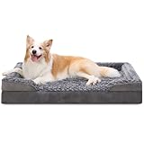KSIIA Hundebett Mittelgroße Hunde Orthopädisches, Bezug der Basis und Armlehnen abnehmbar waschbar, Wasserdicht Innenfutter, Hundesofa Hundekorb erhöhte Ränder rutschfeste Unterseite, Hundecouch grau
