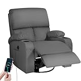 Schaukelstuhl mit Relaxfunktion Massagesessel mit Vibration und Wärme, USB- und Type-C-Anschlüsse, 360° drehbare Kunstlederstühle, Wohnzimmer, Schlafzimmer, Kinderzimmer, Wohnmobil, Dunkelgrau