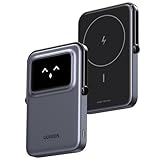 UGREEN UNO Wireless Power Bank 5000mAh Magnetische Powerbank mit faltbarem Ständer und TFT-Display, 20W USB-C Schnellladung & 7.5W kabellos Magsafe kompatibel mit iPhone 16-12 Serie(Schwarz)