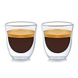 Doppelwandige Espresso-Gläser, 2x70ml, Mokkatassen, Thermo-Gläser, Isolierte Espresso-Gläser Set, für Espresso, Tee, Eistee, Cocktails geeignet, Whiskey