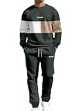 seiveini Trainingsanzug Herren Langarm Jogginganzug Sweatshirt mit Sporthosen Freizeitanzug Lang Tracksuit Herbst Frühling Zweiteiler Sport Outfit A Armeegrün M
