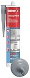 fischer Premium-Sanitärsilikon, Silikon zum Abdichten & Verfugen im Sanitär- und Küchenbereich, Kartusche für zahlreiche Anwendungen und Baustoffe, Langzeitschutz vor Schimmel, 310 ml, silbergrau