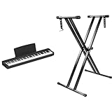 Yamaha P-225 Digital Piano, Schwarz & RockJam Double Braced Adjustable Keyboard Stand with Locking Straps