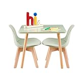 EGGREE Kindertisch mit 2 Stühlen, Kindersitzgruppe, aus FSC nachhaltigem massivem Buchenholz, SGS getestet, 1 bis 6 Jahre Kinder, Kindermöbel für Kinderzimmer, Kindergärten,grün
