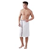 JIAHG Saunakilt Herren, verstellbar Saunahandtuch Duschtuch mit Druckknöpfe, Große Schnelltrockend Saunatuch Saunarock Saunasarong, 70 x 140 cm (Weiß)