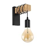 EGLO Wandlampe Townshend, 1 flammige Vintage Wandleuchte im Industrial Design, Retro Lampe aus Stahl und Holz, Farbe: Schwarz, braun, Fassung: E27