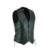 Leatherick Herren Premium Top Genarbt Rindsleder Klassische Motorradweste mit seitlichen Schnürungen schwarz Gr. XL, Schwarz