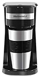 Elite Gourmet EHC111A# Einzelportions-Filterkaffeemaschine, kompakt, plus Thermo-Reisebecher mit Innerem aus Edelstahl, für gemahlenen Kaffee, wiederverwendbarer Filter, 398 ml, schwarz