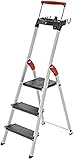 Hailo L100 Topline Alu-Sicherheits-Stehleiter - 3 XXL-Stufen bis 150 kg - Stehleiter mit ausziehbarem Haltebügel, Plattformverriegelung - viel Zubehör - klappbare Aluleiter Made in Germany - schwarz