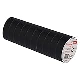 EMOS PVC-Isolierband Schwarz 10er Pack, 15mm x 10m, 0,13mm Bandstärke, selbstklebend, hohe Spannungsfestigkeit und Anwendungstemperaturbereich, UV-beständig, wasserdichte Verbindung, ohne Textilgewebe