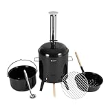 Juskys Gulaschkanone 17 Liter mit Kessel & Pfanne - Outdoor Ofen zum Kochen, Braten & Grillen - Gulaschkessel Holzofen Deckel Eintopfofen Feldküche