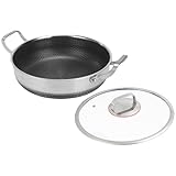 Schmorpfanne aus Edelstahl | Antihaft-, Kochdeckel, tiefes Mehrzweck-Braten mit stabilem, perfekt für große Familienmahlzeiten | Professionelle Küche, Zuhause, Restaurant, Camping, Anbraten