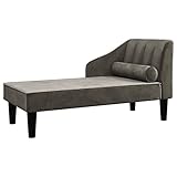 vidaXL Chaiselongue, Recamiere mit Nackenrolle, Ottomane Schlafzimmer Wohnzimmer, Sofa Couch Holzrahmen, Relaxliege, Modern, Dunkelgrau Samt