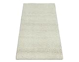 Silber Design Teppich Läufer 100% Wolle Handgewebt Beige Creme Weich D727 (Maße:70X140 cm;)