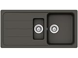 SCHOCK Küchenspüle Formhaus D-150L Asphalt 100x50 cm – CRISTALITE® mit zwei Becken und Abtropffläche – Einbauspüle ab 60 cm Unterschrank – Pflegeleichte, robuste Quarzkomposit-Oberfläche