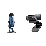Blue Microphones Yeti Professionelles USB-Mikrofon für Aufnahmen, Streaming, Podcasting, Dunkelblau & Logitech C920 HD PRO Webcam, Full-HD 1080p, 78° Sichtfeld, Autofokus - Schwarz